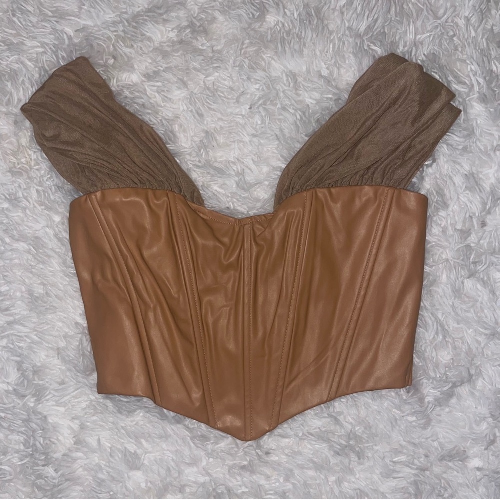 Camel Brown Pleather Corset Top
